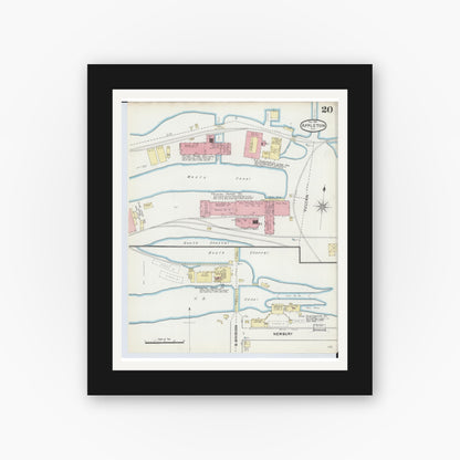 Old map wall art mockup — black gallery frame with white mat — Sanborn Fire Insurance Map from Appleton, Outagamie County, Wisconsin (1891), Sheet #0020