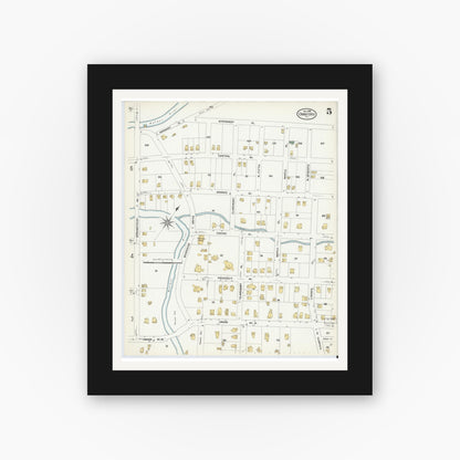 Old map wall art mockup — black gallery frame with white mat — Sanborn Fire Insurance Map from Cranford, Union County, New Jersey (1908), Sheet #0005