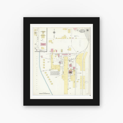 Old map wall art mockup — black gallery frame with white mat — Sanborn Fire Insurance Map from Asheville, Buncombe County, North Carolina (1913), Sheet #0031
