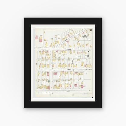 Old map wall art mockup — black gallery frame with white mat — Sanborn Fire Insurance Map from Xenia, Greene County, Ohio (1901), Sheet #0003