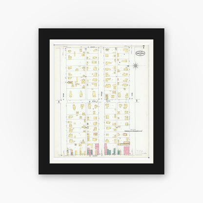 Old map wall art mockup — black gallery frame with white mat — Sanborn Fire Insurance Map from Owatonna, Steele County, Minnesota (1909), Sheet #0007