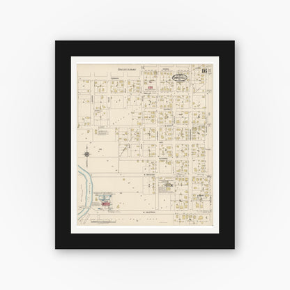 Old map wall art mockup — black gallery frame with white mat — Sanborn Fire Insurance Map from Gainesville, Cooke County, Texas (1922), Sheet #0016