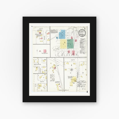 Old map wall art mockup — black gallery frame with white mat — Sanborn Fire Insurance Map from Newton, Jasper County, Iowa (1894) â€” Complete Set