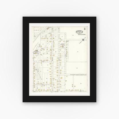 Old map wall art mockup — black gallery frame with white mat — Sanborn Fire Insurance Map from Stephenville, Erath County, Texas (1921), Sheet #0006
