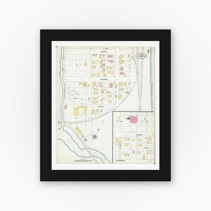 Old map wall art mockup — black gallery frame with white mat — Sanborn Fire Insurance Map from Louisiana, Pike County, Missouri (1902), Sheet #0007
