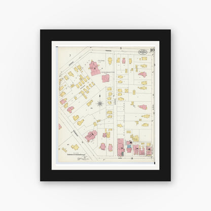 Old map wall art mockup — black gallery frame with white mat — Sanborn Fire Insurance Map from Warren, Trumbull County, Ohio (1902), Sheet #0010