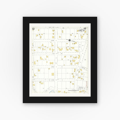 Old map wall art mockup — black gallery frame with white mat — Sanborn Fire Insurance Map from Carmel By The Sea, Monterey County, California (1924), Sheet #0012
