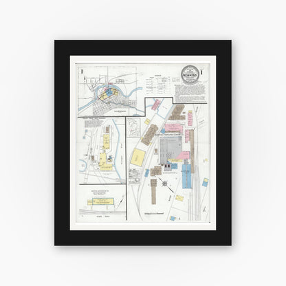 Old map wall art mockup — black gallery frame with white mat — Sanborn Fire Insurance Map from Newaygo, Newaygo County, Michigan (1930) - Complete Map Set