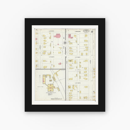 Old map wall art mockup — black gallery frame with white mat — Sanborn Fire Insurance Map from Centralia, Marion, Clinton, Jefferson, and Washington Counties, Illinois (1902), Sheet #0008