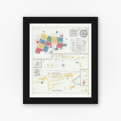 Old map wall art mockup — black gallery frame with white mat — Sanborn Fire Insurance Map from Longview, Gregg County, Texas (1906), Sheet #0001