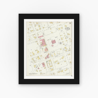 Old map wall art mockup — black gallery frame with white mat — Sanborn Fire Insurance Map from Palestine, Anderson County, Texas (1896), Sheet #0005