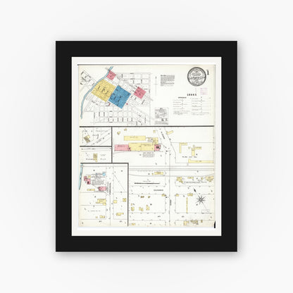 Old map wall art mockup — black gallery frame with white mat — Sanborn Fire Insurance Map from La Porte City, Black Hawk County, Iowa (1906), Sheet #0001