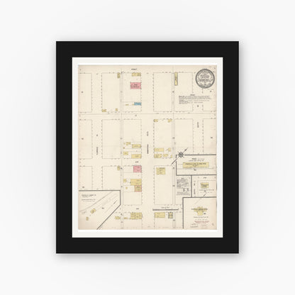 Old map wall art mockup — black gallery frame with white mat — Sanborn Fire Insurance Map from Chowchilla, Madera County, California (1914), Sheet #0001
