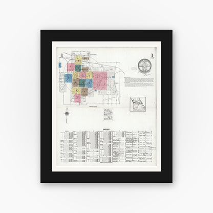 Old map wall art mockup — black gallery frame with white mat — Sanborn Fire Insurance Map from Maryville, Nodaway County, Missouri (1925) - Complete Map Set