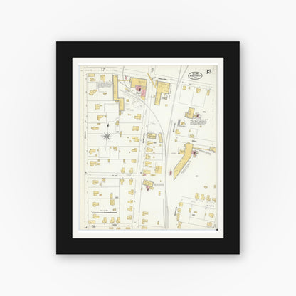 Old map wall art mockup — black gallery frame with white mat — Sanborn Fire Insurance Map from High Point, Guilford County, North Carolina (1906), Sheet #0013