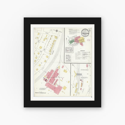 Old map wall art mockup — black gallery frame with white mat — Sanborn Fire Insurance Map from Penn Station, Westmoreland County, Pennsylvania (1916), Sheet #0001