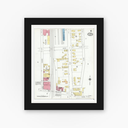 Old map wall art mockup — black gallery frame with white mat — Sanborn Fire Insurance Map from Clinton, Worcester County, Massachusetts (1919), Sheet #0006