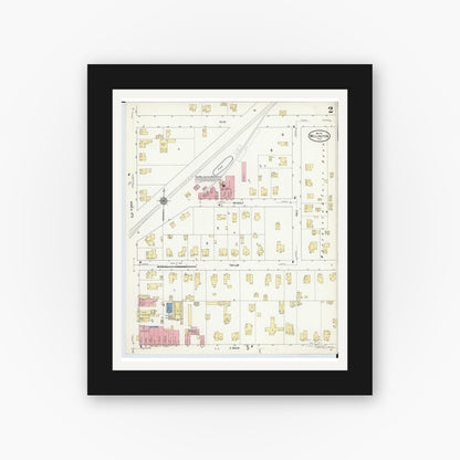 Old map wall art mockup — black gallery frame with white mat — Sanborn Fire Insurance Map from Wellington, Lorain County, Ohio (1911), Sheet #0002