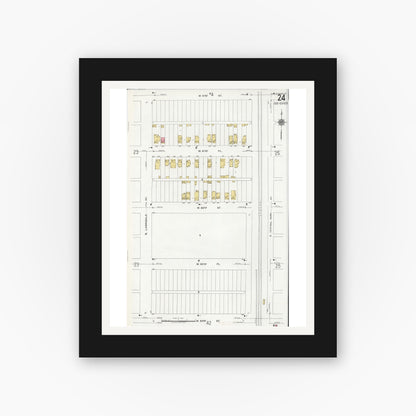 Old map wall art mockup — black gallery frame with white mat — Sanborn Fire Insurance Map from Chicago, Cook County, Illinois (1920), Sheet #0024