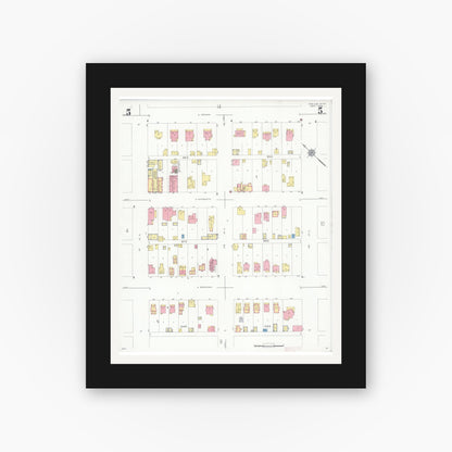 Old map wall art mockup — black gallery frame with white mat — Sanborn Fire Insurance Map from New Ulm, Brown County, Minnesota (1935), Sheet #0005