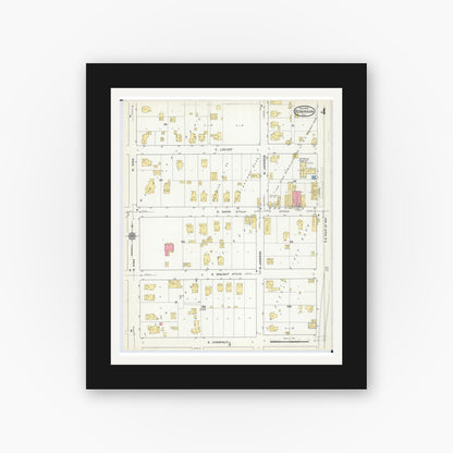 Old map wall art mockup — black gallery frame with white mat — Sanborn Fire Insurance Map from Robinson, Crawford County, Illinois (1916), Sheet #0004