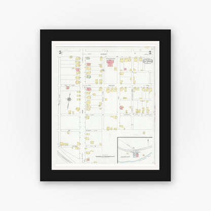 Old map wall art mockup — black gallery frame with white mat — Sanborn Fire Insurance Map from Saltsburg, Indiana County, Pennsylvania (1927), Sheet #0005