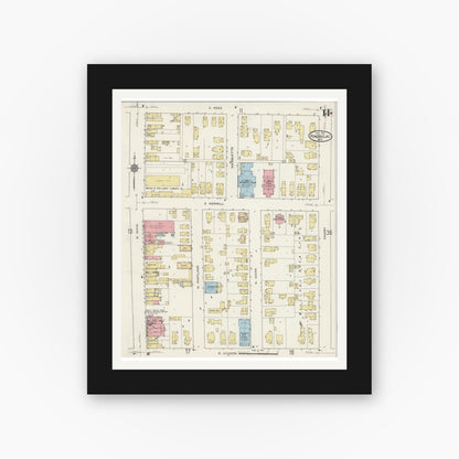 Old map wall art mockup — black gallery frame with white mat — Sanborn Fire Insurance Map from Fond du Lac, Fond du Lac County, Wisconsin (1915), Sheet #0014