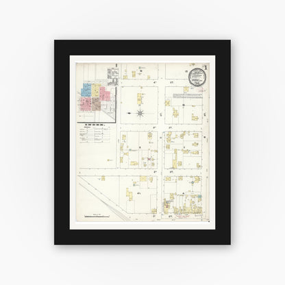 Old map wall art mockup — black gallery frame with white mat — Sanborn Fire Insurance Map from Dixon, Solano County, California (1891) - Complete Map Set
