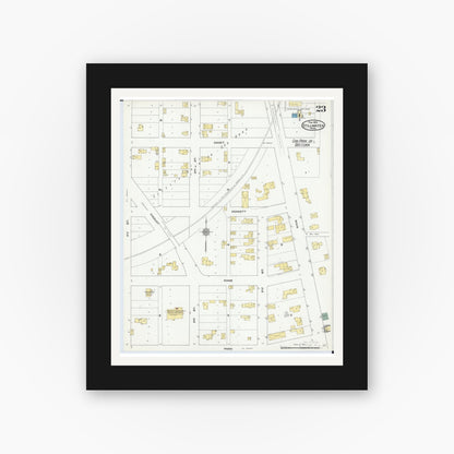 Old map wall art mockup — black gallery frame with white mat — Sanborn Fire Insurance Map from Stillwater, Washington County, Minnesota (1910), Sheet #0023