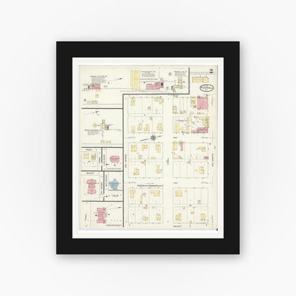 Old map wall art mockup — black gallery frame with white mat — Sanborn Fire Insurance Map from Pearsall, Frio County, Texas (1912), Sheet #0002