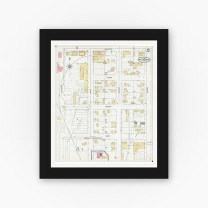 Old map wall art mockup — black gallery frame with white mat — Sanborn Fire Insurance Map from Richland Center, Richland County, Wisconsin (1905), Sheet #0002