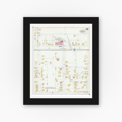 Old map wall art mockup — black gallery frame with white mat — Sanborn Fire Insurance Map from Cambridge, Guernsey County, Ohio (1901), Sheet #0012