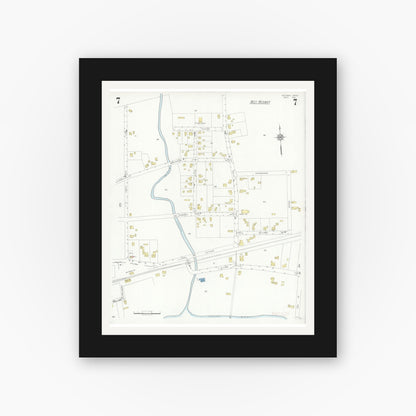 Old map wall art mockup — black gallery frame with white mat — Sanborn Fire Insurance Map from Medway, Norfolk County, Massachusetts (1933), Sheet #0007