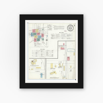 Old map wall art mockup — black gallery frame with white mat — Sanborn Fire Insurance Map from Bryan, Williams County, Ohio (1911) - Complete Map Set