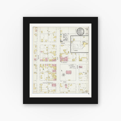 Old map wall art mockup — black gallery frame with white mat — Sanborn Fire Insurance Map from Brownstown, Jackson County, Indiana (1892) - Complete Map Set