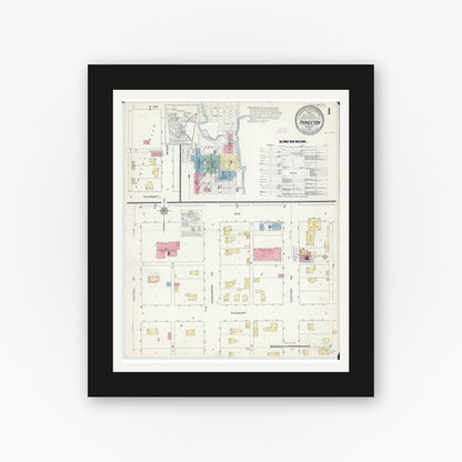Old map wall art mockup — black gallery frame with white mat — Sanborn Fire Insurance Map from Princeton, Mille Lacs County, Minnesota (1912), Sheet #0001