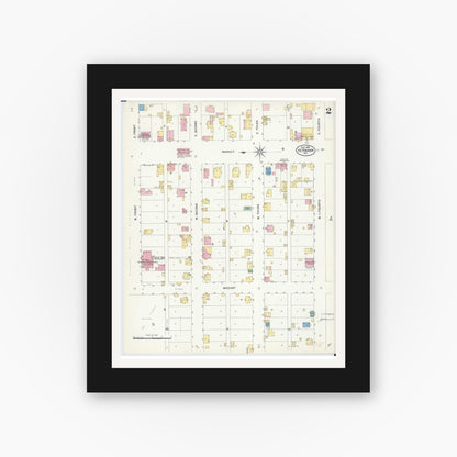 Old map wall art mockup — black gallery frame with white mat — Sanborn Fire Insurance Map from Hermann, Gasconade County, Missouri (1908), Sheet #0002