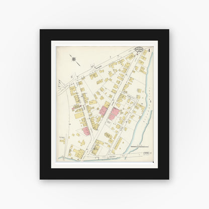 Old map wall art mockup — black gallery frame with white mat — Sanborn Fire Insurance Map from Maynard, Middlesex County, Massachusetts (1915), Sheet #0004
