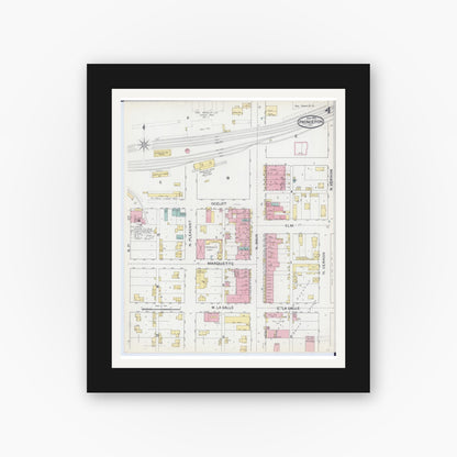Old map wall art mockup — black gallery frame with white mat — Sanborn Fire Insurance Map from Princeton, Bureau County, Illinois (1892), Sheet #0004