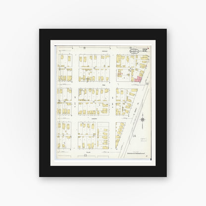 Old map wall art mockup — black gallery frame with white mat — Sanborn Fire Insurance Map from Wyandotte, Wayne County, Michigan (1912), Sheet #0022