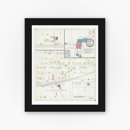 Old map wall art mockup — black gallery frame with white mat — Sanborn Fire Insurance Map from Glouster, Athens County, Ohio (1901) - Complete Map Set