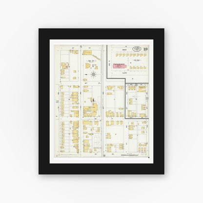 Old map wall art mockup — black gallery frame with white mat — Sanborn Fire Insurance Map from Tampa, Hillsborough County, Florida (1899), Sheet #0019