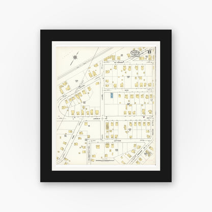 Old map wall art mockup — black gallery frame with white mat — Sanborn Fire Insurance Map from Saugus, Essex County, Massachusetts (1922), Sheet #0013