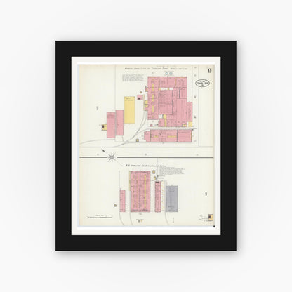 Old map wall art mockup — black gallery frame with white mat — Sanborn Fire Insurance Map from Charleroi, Washington County, Pennsylvania (1902), Sheet #0009