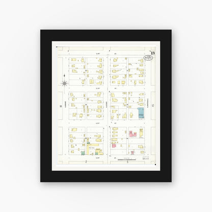 Old map wall art mockup — black gallery frame with white mat — Sanborn Fire Insurance Map from Boone, Boone County, Iowa (1900), Sheet #0013