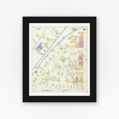 Old map wall art mockup — black gallery frame with white mat — Sanborn Fire Insurance Map from Waltham, Middlesex County, Massachusetts (1903), Sheet #0019