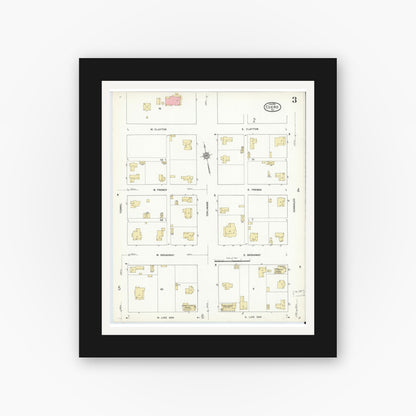 Old map wall art mockup — black gallery frame with white mat — Sanborn Fire Insurance Map from Cuero, De Witt County, Texas (1912), Sheet #0003