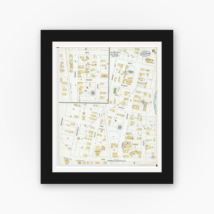 Old map wall art mockup — black gallery frame with white mat — Sanborn Fire Insurance Map from Lake Linden, Houghton County, Michigan (1900), Sheet #0006