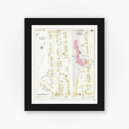 Old map wall art mockup — black gallery frame with white mat — Sanborn Fire Insurance Map from New Bern, Craven County, North Carolina (1908), Sheet #0019