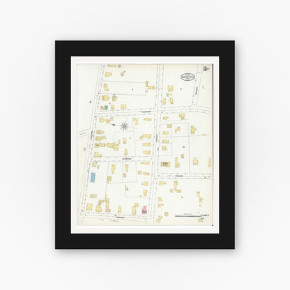 Old map wall art mockup — black gallery frame with white mat — Sanborn Fire Insurance Map from Brookfield, Worcester County, Massachusetts (1904), Sheet #0002